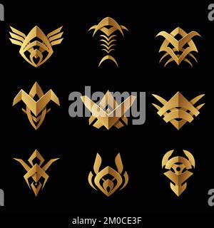 Golden Abstract Tribal Symbols on a Black Background Stock Vector