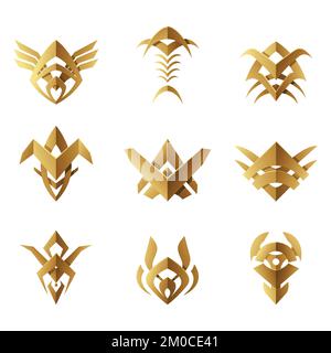 Golden Abstract Tribal Symbols on a White Background Stock Vector