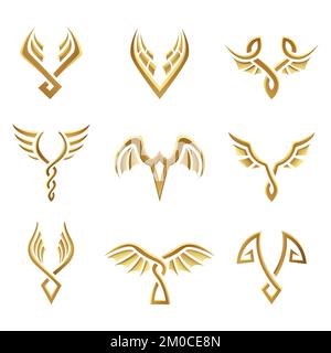 Golden Abstract Wings on a White Background Stock Vector