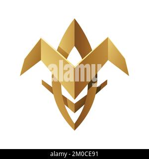 Golden Abstract Tribal Folded Shape on a White Background Stock Vector