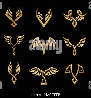 Golden Abstract Wings on a Black Background Stock Vector