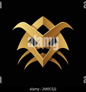 Golden Abstract Tribal Spiky Icon on a Black Background Stock Vector