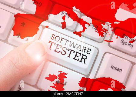 Sign displaying Software Tester. Concept meaning implemented to protect software against malicious attack Stock Photo
