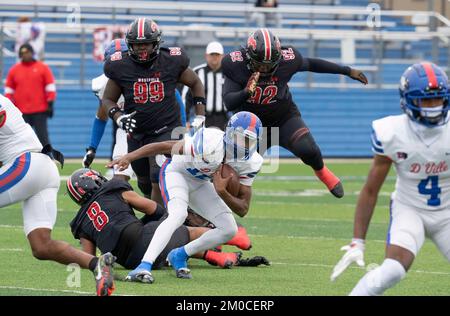 Georgetown Texas USA, December 3 2022: Duncanville quarterback breaks free for a long gain during a University Scholastic League (UIL) quarter-final playoff football game in central Texas. ©Bob Daemmrich Stock Photo