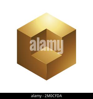 Golden Embossed Cube on a White Background Stock Vector