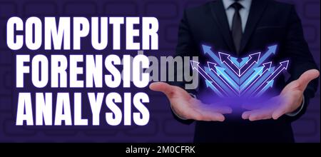 Writing displaying text Computer Forensic Analysis. Word Written on evidence found in computers and storage media Stock Photo