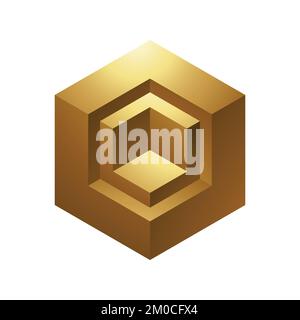 Golden Embossed Hexagonal Cube Shapes on a White Background Stock Vector