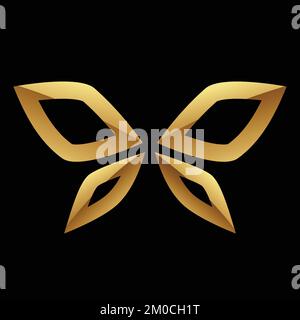 Golden Glossy Abstract Butterfly on a Black Background Stock Vector