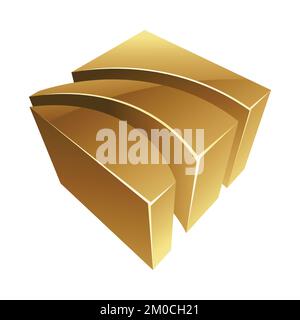 Golden Glossy 3d Striped Shape on a White Background Stock Vector