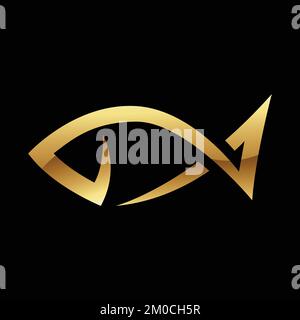 Golden Glossy Abstract Fish on a Black Background Stock Vector