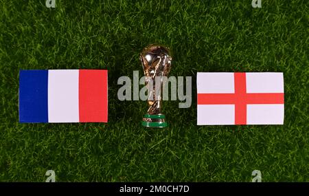December 4, 2022, Doha, Qatar. Flags of the Fifa World Cup quarter-finals of the national teams of France and England. Stock Photo