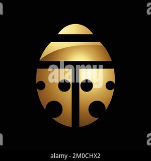 Golden Glossy Abstract Ladybug on a Black Background Stock Vector
