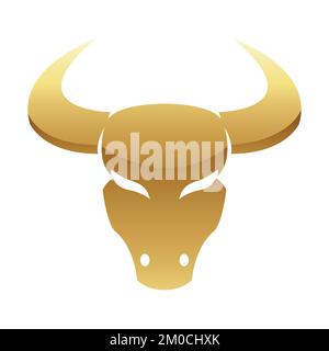 Golden Glossy Bull Icon on a White Background Stock Vector