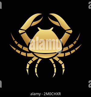 Golden Glossy Crab Icon on a Black Background Stock Vector