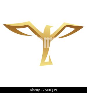 Golden Glossy Eagle with Open Wings on a White Background Stock Vector