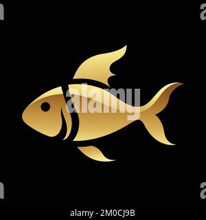 Golden Glossy Fish Icon on a Black Background Stock Vector