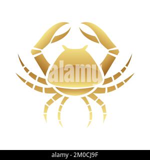 Golden Glossy Crab Icon on a White Background Stock Vector