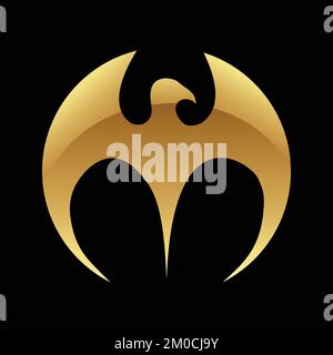 Golden Glossy Eagle Icon on a Black Background Stock Vector