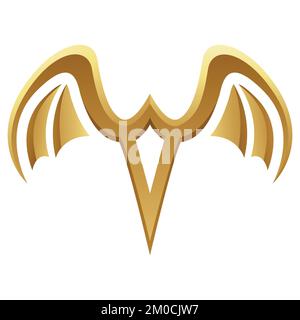 Golden Glossy Bat Wings on a White Background Stock Vector