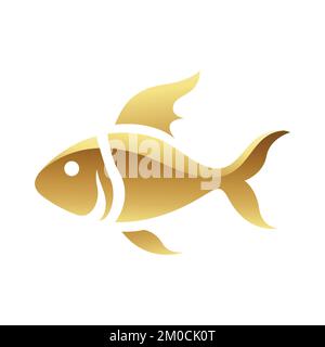 Golden Glossy Fish Icon on a White Background Stock Vector