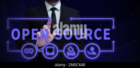 Text caption presenting Open Source. Business showcase denoting software which original source code freely available Stock Photo