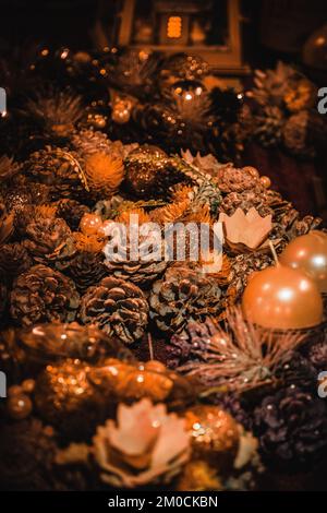 Christmas Decorations during Christmas Market's in Asti, Italy Stock Photo