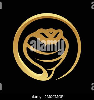 Golden Glossy Snake Icon on a Black Background Stock Vector