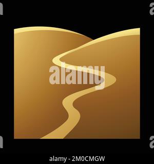 Golden Hills and River on a Black Background Stock Vector