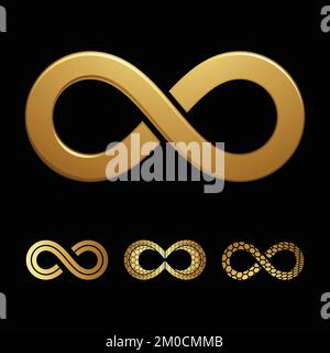 Golden Infinity Symbols on a Black Background Stock Vector
