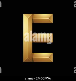 Golden Letter E Made of Pyramidical Rectangles on a Black Background Stock Vector