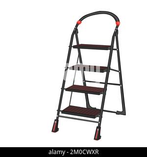 Black ladder. Aluminium or metal staircase for housekeeping. Steel stepladder for repair, renovation and construction works.Folding step ladder.Vector Stock Vector