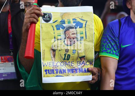 Doha, Qatar. 05th Dec, 2022. A Neymar poster is seen during the 2022 FIFA World Cup Round of 16 match at Stadium 974 in Doha, Qatar on December 05, 2022. Photo by Chris Brunskill/UPI Credit: UPI/Alamy Live News Stock Photo
