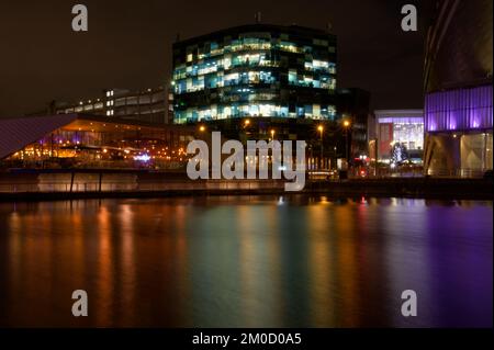 Night view across Salford Quays (North Bay) Stock Photo