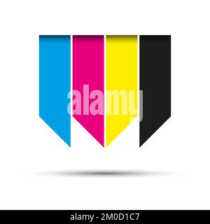 Vector hanging ribbons in cmyk colors with shadows isolated on white ...