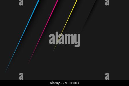 Black abstract modern background with lines in cmyk colors. Dark corporate design with blank place for your text. Modern vector illustration Stock Vector