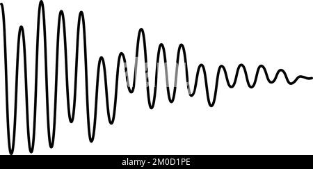 Sinusoid fading signal. Black curve sound wave. Voice or music audio concept. Pulsating line. Fading out electronic radio graphic. Stock Vector