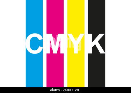 Cmyk print icon. Four lines in cmyk colors symbol. Cyan, magenta, yellow, key, black stripes isolated on white background Stock Vector
