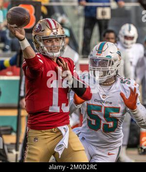 Miami Dolphins linebacker Jerome Baker (55) defends during an NFL