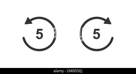 5 seconds rewind and fast forward icons. Round repeat and next buttons with circle arrows isolated on white background. Audio or video player playback elements. Vector graphic illustration Stock Vector