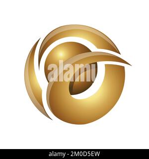 Golden Shiny Sphere with Wavy Shapes on a White Background Stock Vector