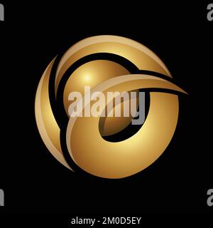 Golden Shiny Sphere with Wavy Shapes on a Black Background Stock Vector