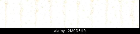 Streaming gold bubbles on white background. Carbonated water texture. Sparkling fizzy drink, beer, soda, cola, lemonade, champagne, seltzer pattern. Vector realistic illustration Stock Vector