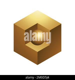 Golden Sphere and Cube on a White Background Stock Vector