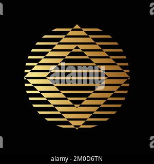 Golden Striped Diamond Circle on a Black Background Stock Vector