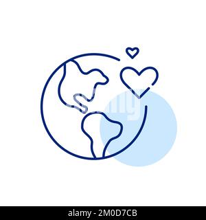 International acclaim symbol. Earth with hearts. Pixel perfect, editable stroke line icon Stock Vector