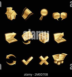 Golden Web Icons on a Black Background Stock Vector