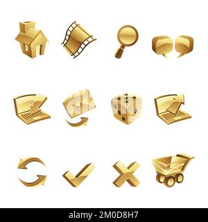 Golden Web Icons on a White Background Stock Vector