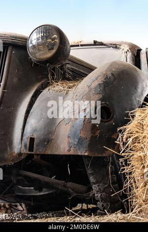 Close up view of an old car wreck Stock Photo