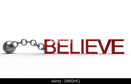 pendulum chain believe in your self red orange pink color text font word symbol decoration faith inspiration business strategy message dream inspirati Stock Photo