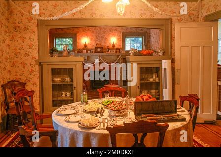 Dining room, Heritage Christmas, Burnaby Village Museum, Burnaby, British Columbia, Canada Stock Photo
